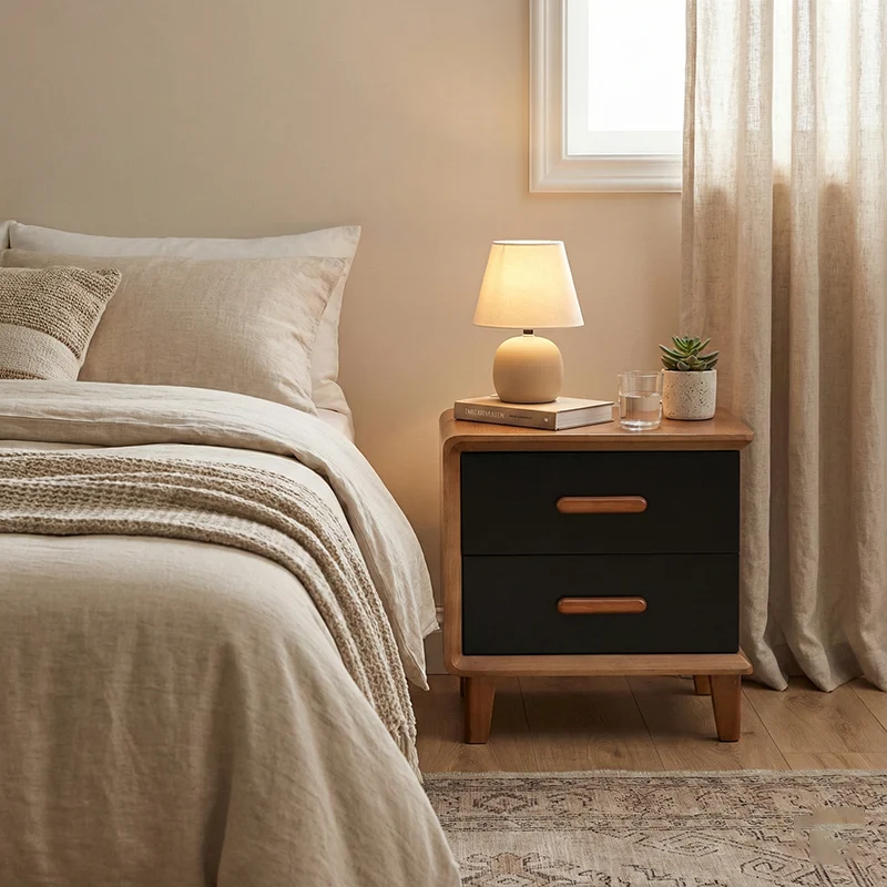 Vintage Classic Walnut Bedside Table - High-Texture Craftsmanship Nightstand 2-Drawer For Bedroom & Living Room