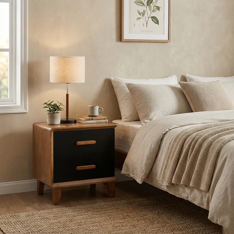 Vintage Classic Walnut Bedside Table - High-Texture Craftsmanship Nightstand 2-Drawer For Bedroom & Living Room