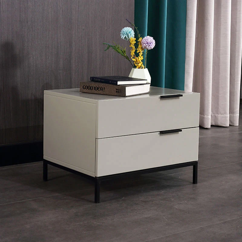 Cream White Scandinavian Nightstand - Functional Solid Wood Soft-Close Drawers Bedside Table 2-Drawer For Bedroom