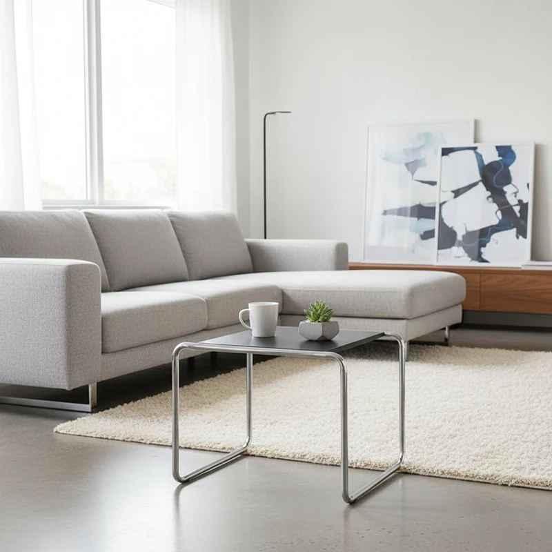 Modern Minimalist Rectangular Stainless Steel Medium Density Fiberboard Coffee Table 2-Leg Sturdy For Living Room