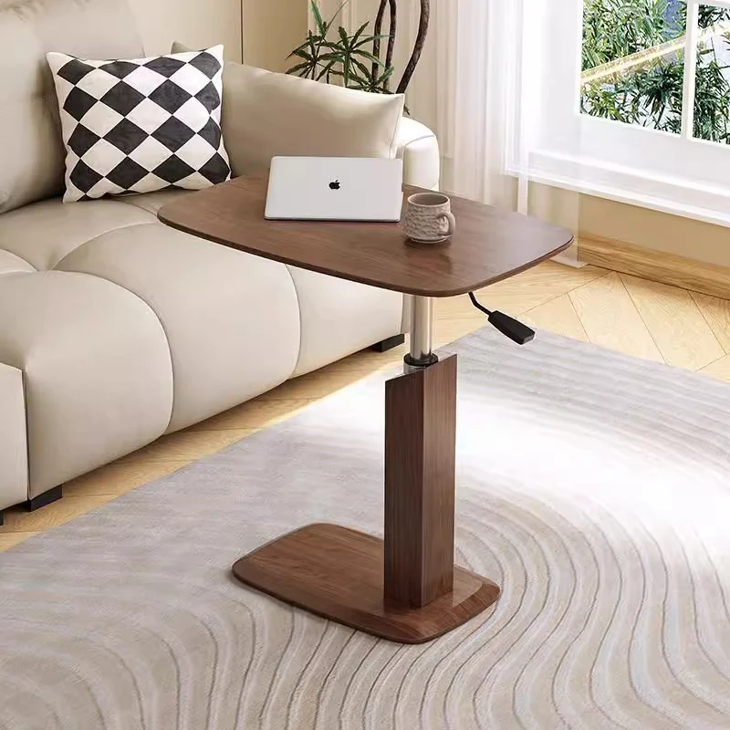 Modern Minimalist Rectangular Saddle-Style Faux Leather Solid Wood Veneer Medium Density Fiberboard Hardware Side Table Rotating Adjustable For Living Room