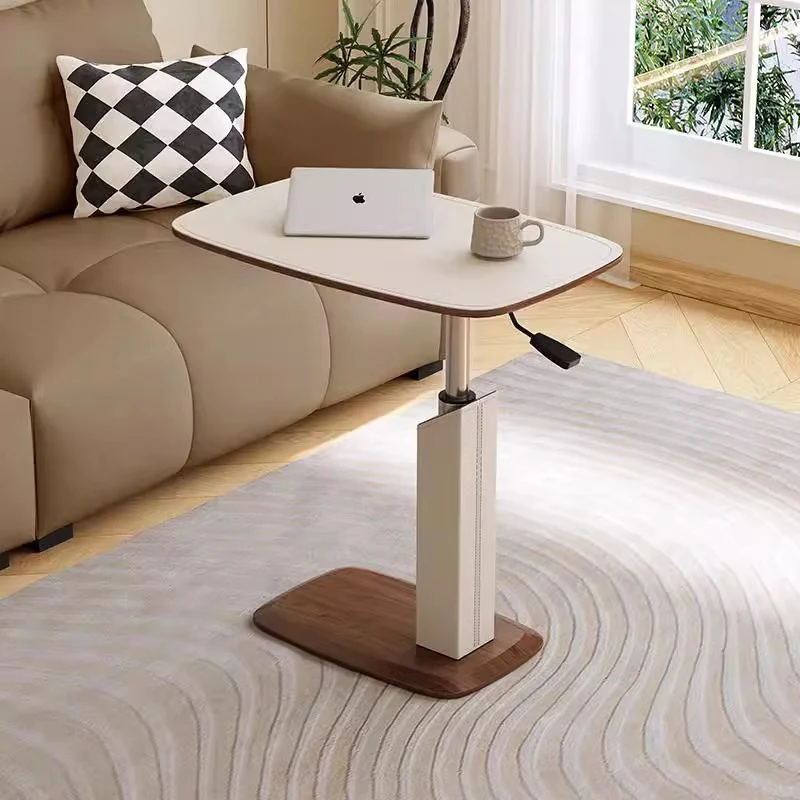 Modern Minimalist Rectangular Saddle-Style Faux Leather Solid Wood Veneer Medium Density Fiberboard Hardware Side Table Rotating Adjustable For Living Room