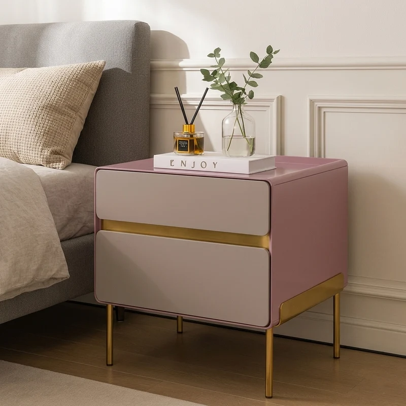 Luxury Color & Line Collision Bedside Table - Formaldehyde-Free Eco-Friendly Nightstand 2-Drawer For Bedroom & Living Room