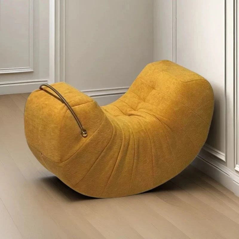Modern Minimalist Velvet Pine Wood Iron Banana Rocking Chair Backrest Armless For Living Room