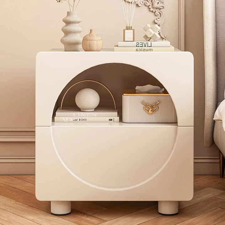 Modern Minimalist Rounded-Edge Round MDF Nightstand 2-Tier For Bedroom