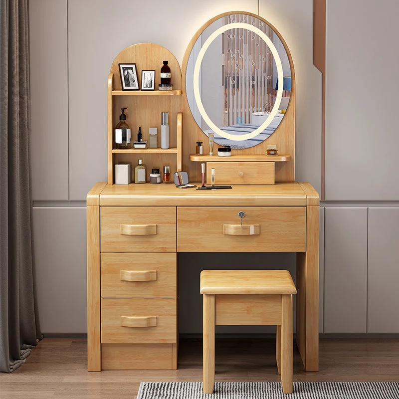 Drawers Included Standing Modern Lighted Mirror Vanity Dressing Table Set