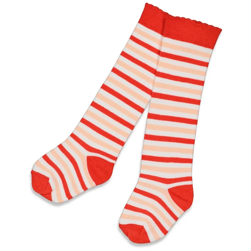 Jubel - Knie Socken Ringel - Papaya Punch - Weiss