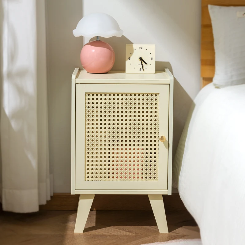Traditional Japanese Rectangular Medium Density Fiberboard Bamboo Nightstand 1-Cabinet For Bedroom