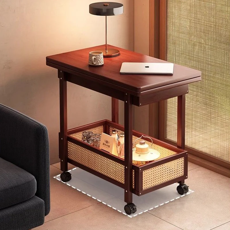 Traditional Vintage Rectangular Nan Bamboo Collapsible Removable Side Table 2-Tier For Living Room