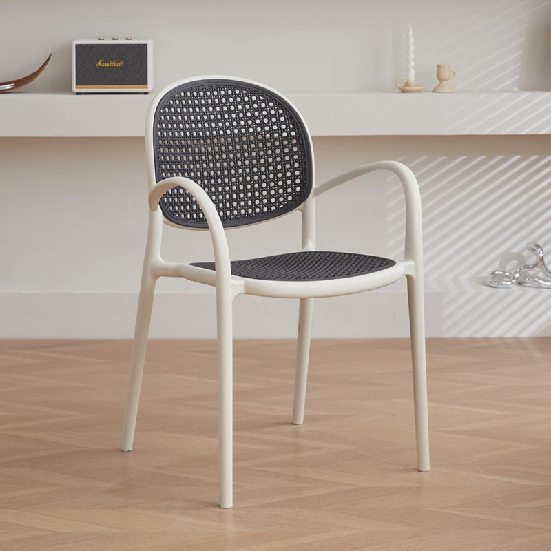 Modern Minimalist Square PP Stackable Backrest Armrest Dining Chair For Dining Room
