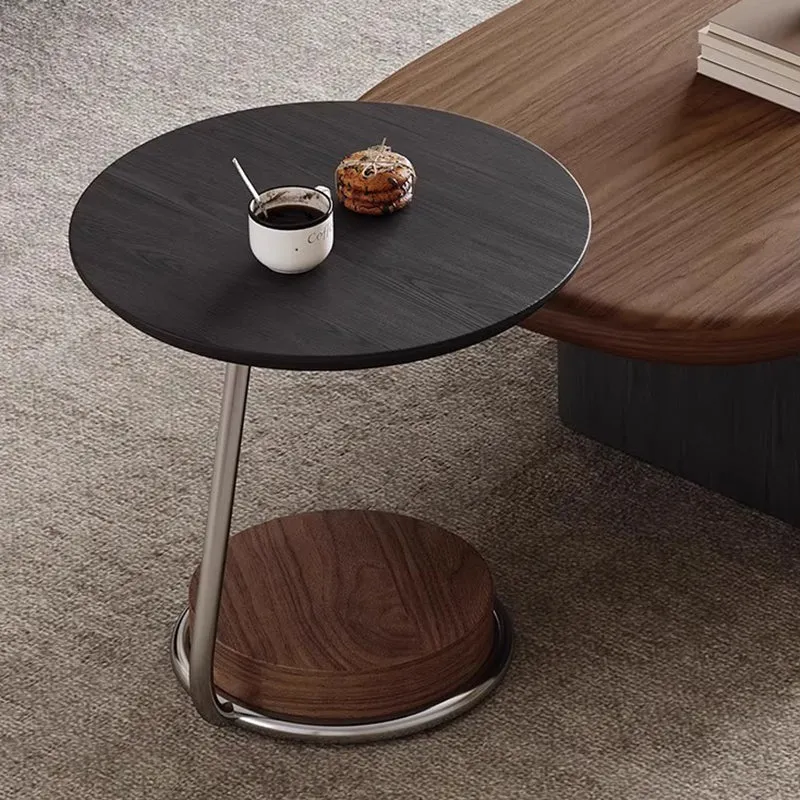 Traditional Vintage Round Plywood Ash Wood Stainless Steel Coffee Table For Living Room