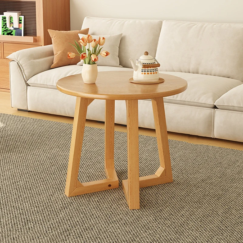 Contemporary Scandinavian Round Medium-Density Fiberboard Pine Solid Wood Coffee Table For Living Room
