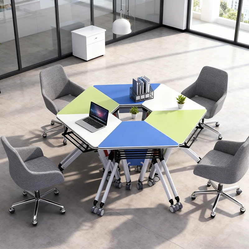 Modern Minimalist Hexagonal High-density Medium-density Fiberboard Iron Desks Foldable For Home Office