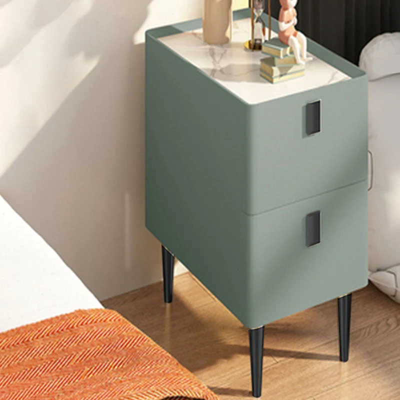 Contemporary Stone Bedside Cabinet with 2 Wood Drawers for Bedroom