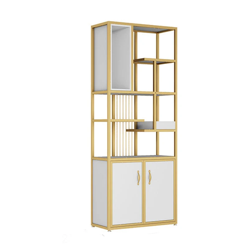 Contemporary Metal Bookshelf Open Shelf Bookcase with Cabinets