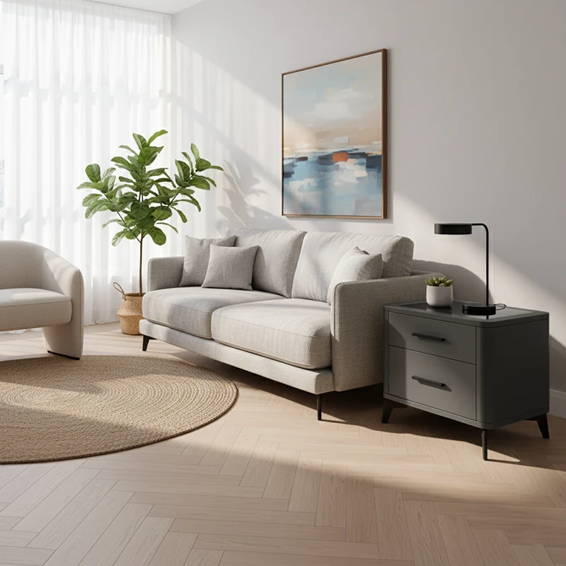 Modern Luxury Faux Leather Nightstand With Glass Top - 2 Drawer Bedside Table For Bedroom