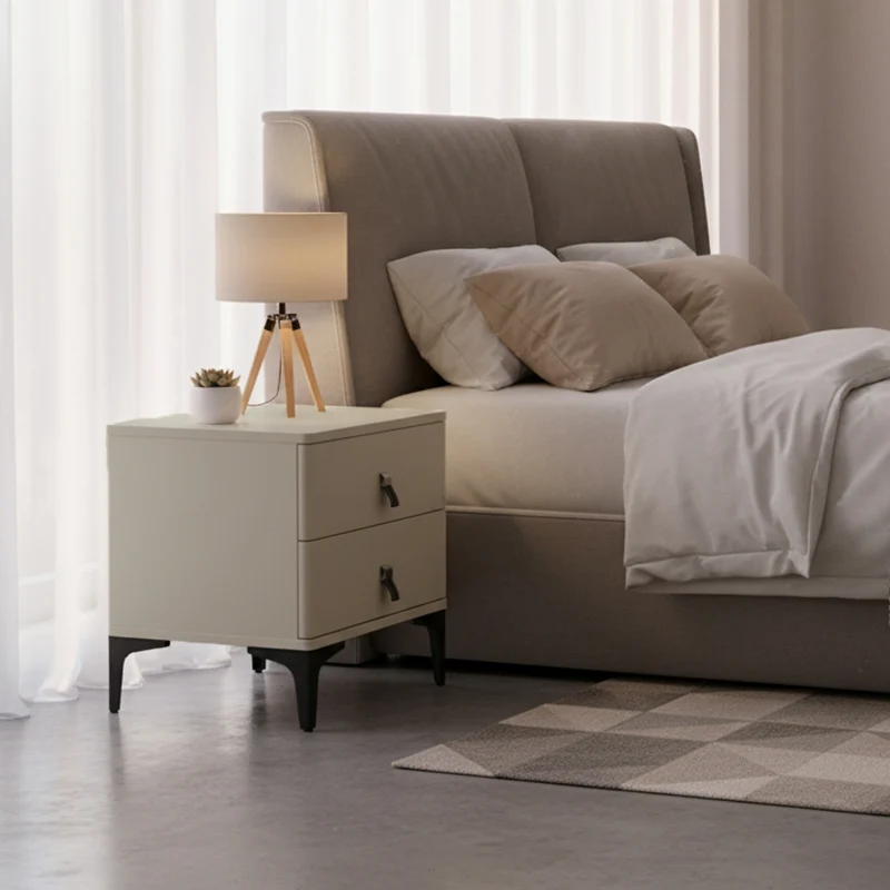 Modern Minimalist Elegant 2 Drawers Nightstand - Soft Rounded Edges Bedside Table For Bedroom