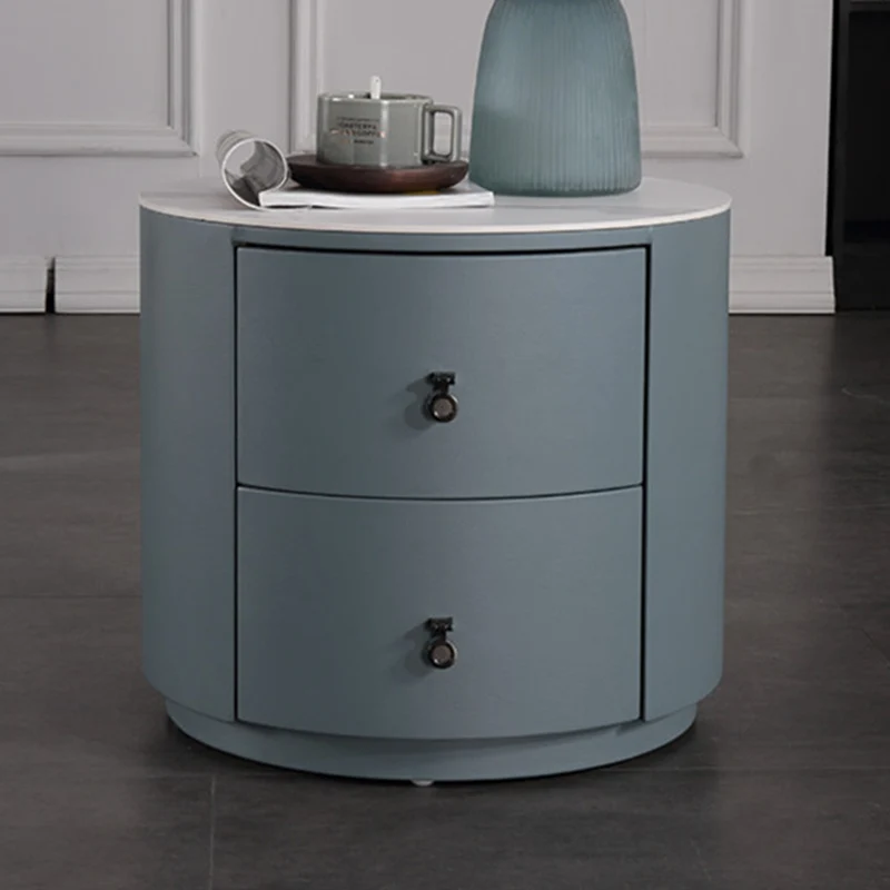 Rounded Nordic Bedside Table - Scratch-Resistant & Safe Rock Slab Surface Nightstand 2-Drawer For Bedroom