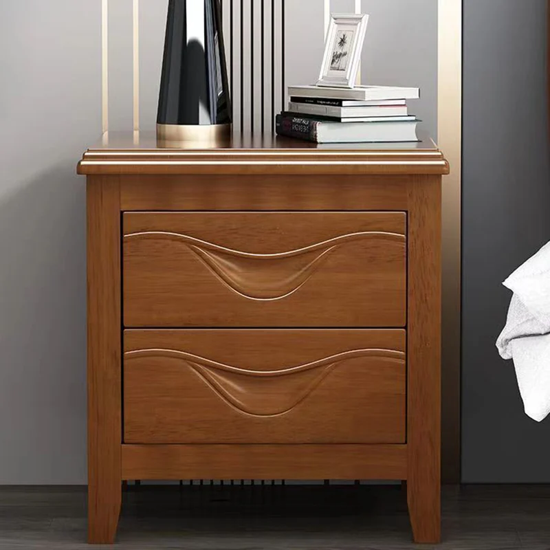 Traditional Vintage Square Rubberwood Medium-Density Fiberboard Nightstand 2-Drawer For Bedroom