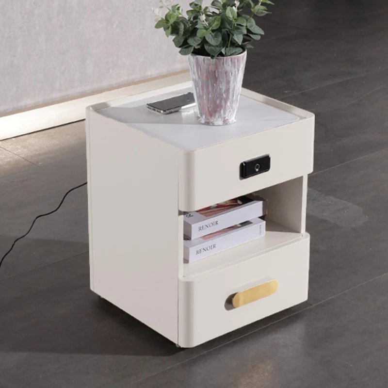 Tech-Enabled Minimalist Bedside Table - Convenient Wireless Charging & Fingerprint Lock Nightstand 2-Drawer For Bedroom & Living Room
