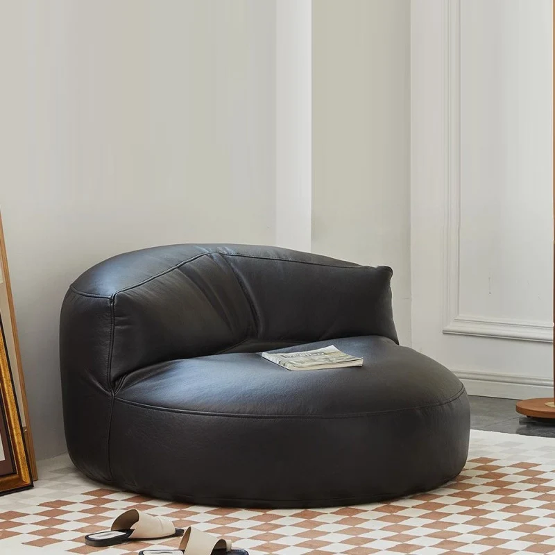 Modern Minimalist Round Microfiber Leather EPS Lazy Sofa Backrest Footrest For Living Room