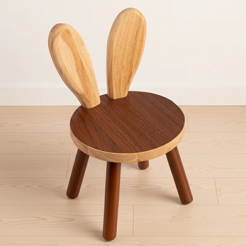 Contemporary Creative Kids Rabbit Shape Rubberwood Low Stool Backrest Armless For Living Room