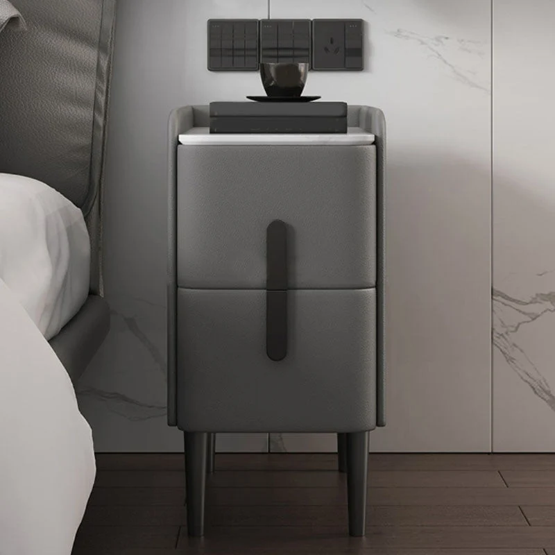 Contemporary Stone Bedside Cabinet with 2 Pine Drawers for Bedroom
