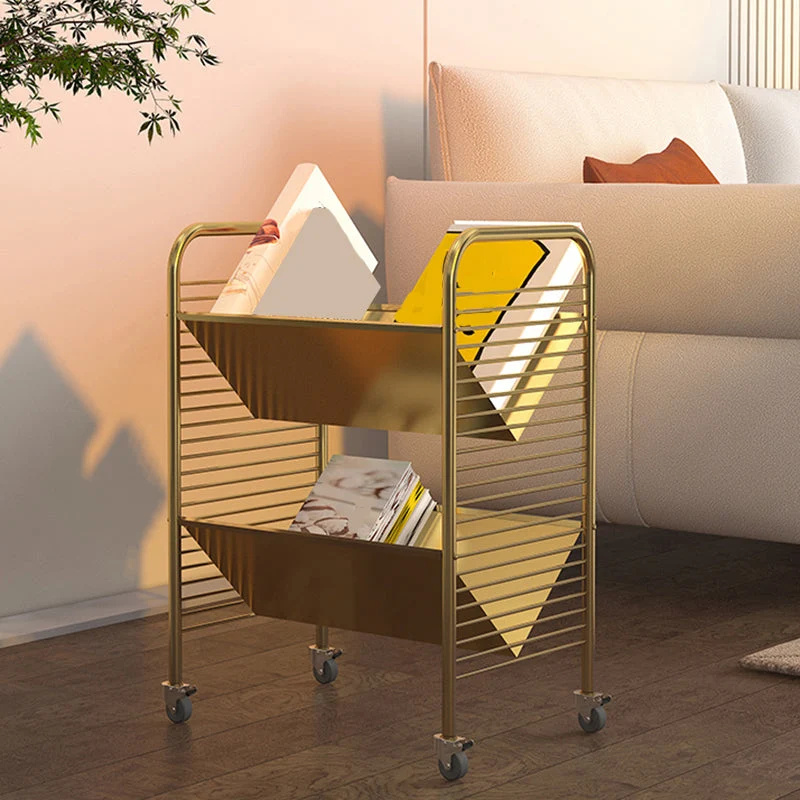 Modern Metal Bookshelf Geometric Open Shelf Vertical Bookcase in Burnish