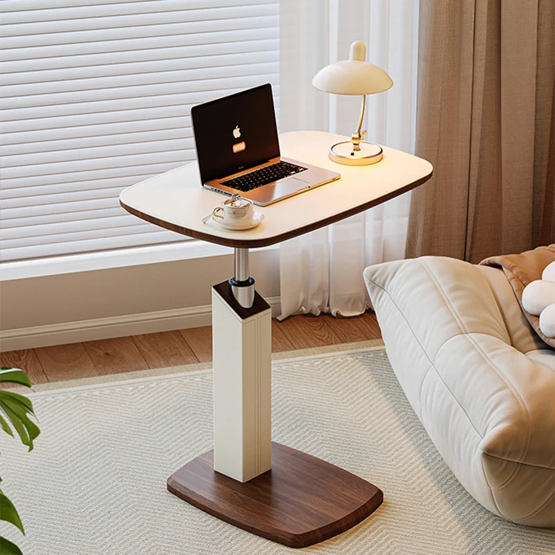 Contemporary Scandinavian Rectangular Saddle-Style Faux Leather Medium-Density Fiberboard Height-Adjustable Swivel Side Table For Living Room