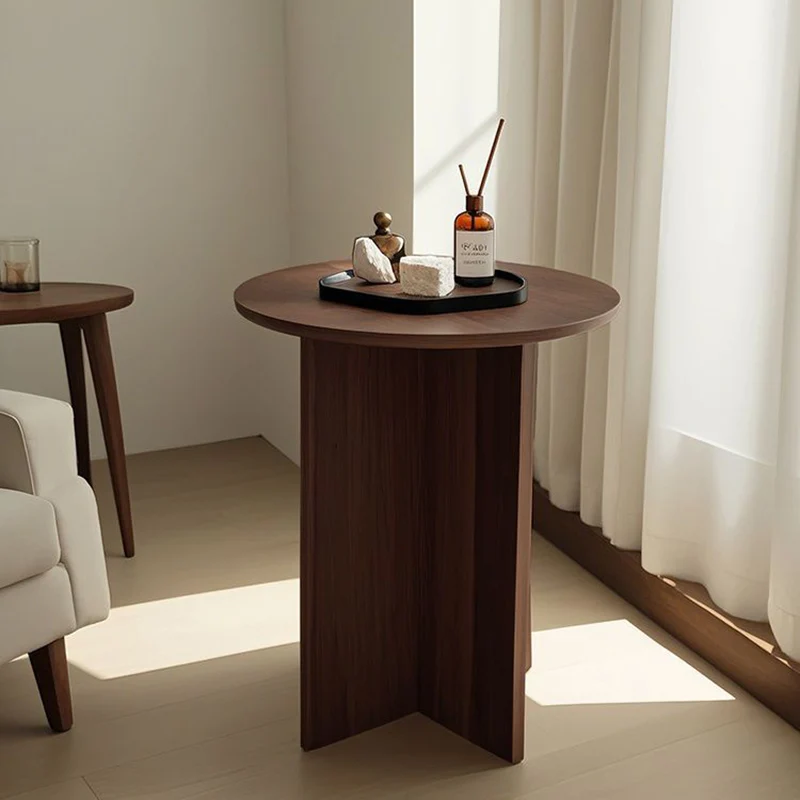 Traditional Vintage Round Particleboard Space-Saving Side Table For Living Room