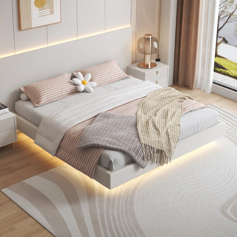 Contemporary Style White Standard Bed Pine Wood Platform Bed Frame