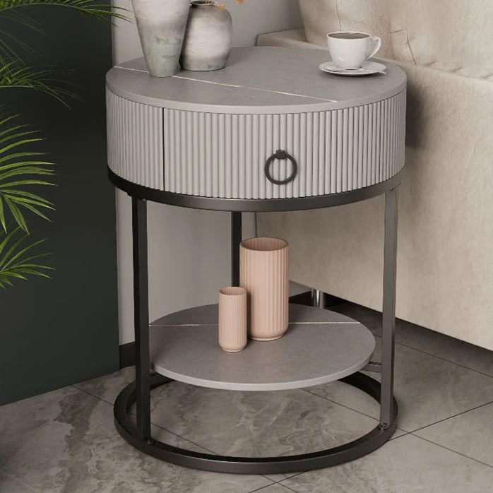 Classic Glam Bed Nightstand Stone Bedside Cabinet with Drawer