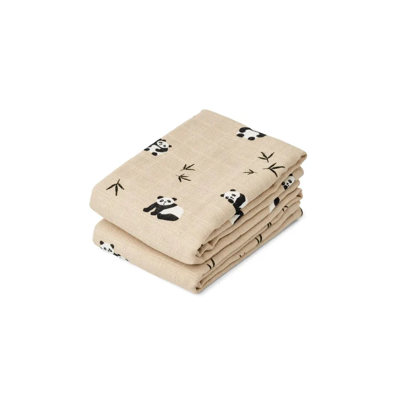 LEWIS BAUMWOLLMUSSELIN TUCH 2ER-PACK PANDA PLAY / SEA SHELL MIX