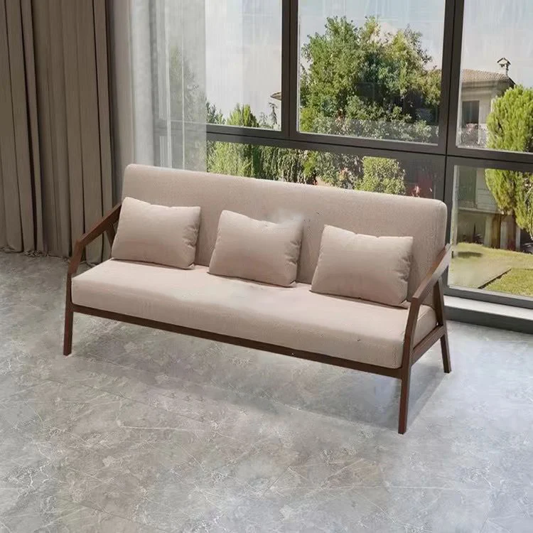 Traditional Vintage Fabric Rubberwood Curved Rectangular Sofa 1/2/3-Seaters Backrest & Armrests For Living Room