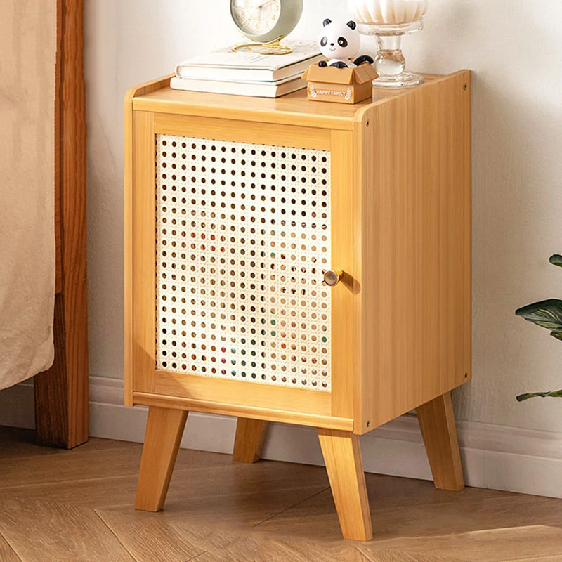 Traditional Vintage Bamboo Imitation Rattan Hollow Rectangular Nightstand With 1-Storage For Bedroom