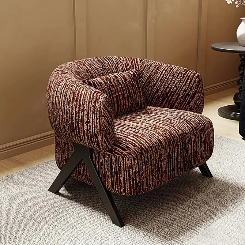 Traditional Vintage Rectangular Cotton-Linen Carbon Steel Accent Chair Backrest Armrest For Living Room