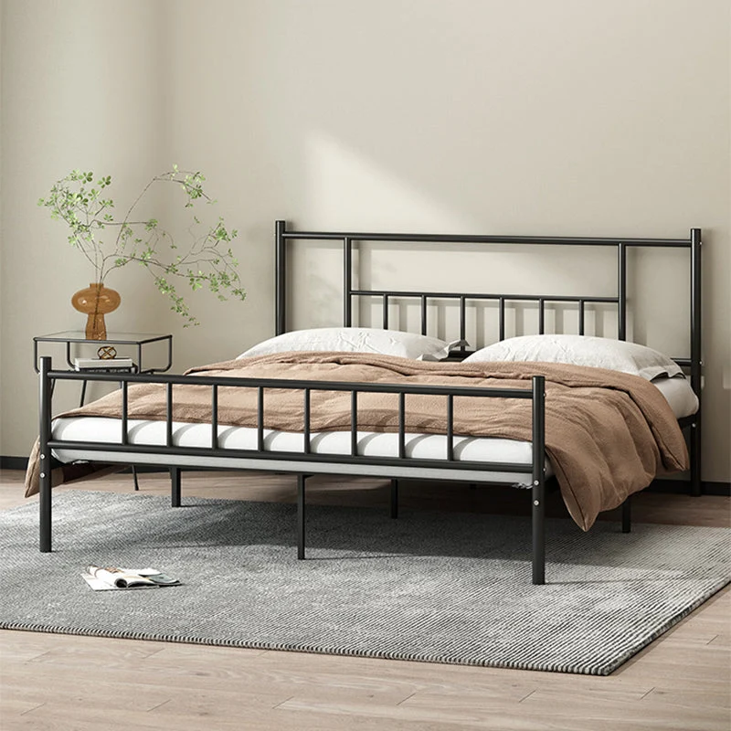 Iron Bde with Rectangular Headboard and Metal Legs in Solid Color
