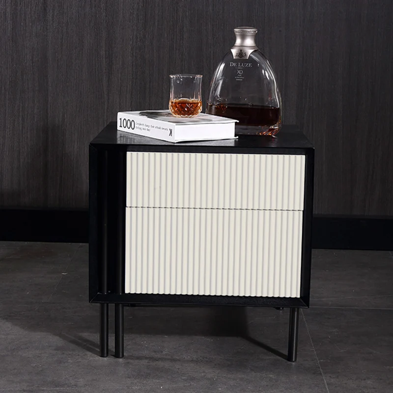 Artistic Modern Minimalist Nightstand - Wave-Patterned Baking Paint & Eye-Catching Color Block Bedside Table 2-Drawer For Bedroom