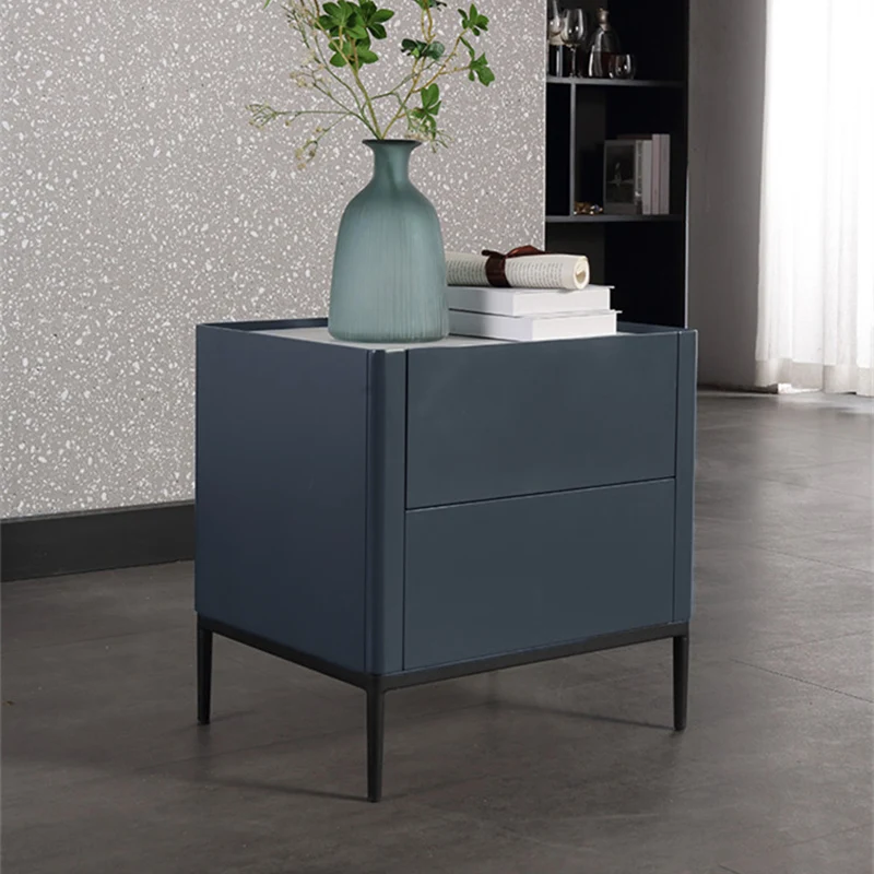 Space-Saving Minimalist Nightstand - Long-Lasting Baking Paint Color Bedside Table 2-Drawer For Bedroom