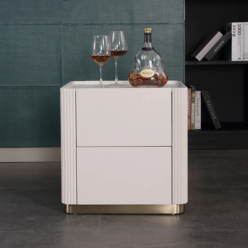 Minimalist Aesthetics Storage Function Nightstand - Scratch-Resistant Sintered Rock Stone Top Bedside Table 2-Drawer For Bedroom