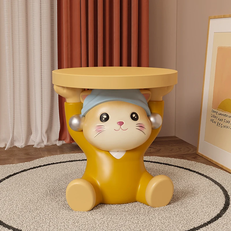 Contemporary Creative Kids Cat Shape Resin Low Stool Backless Armless For Living Room
