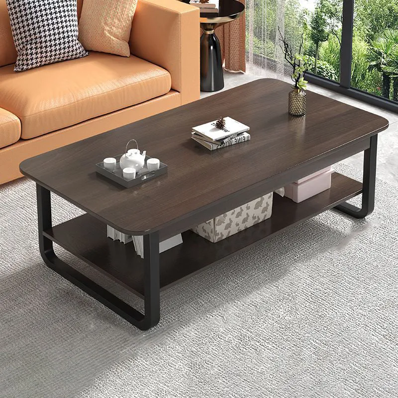 Modern Minimalist Square Rectangular Medium Density Board Steel Coffee Table 2-Tier For Living Room