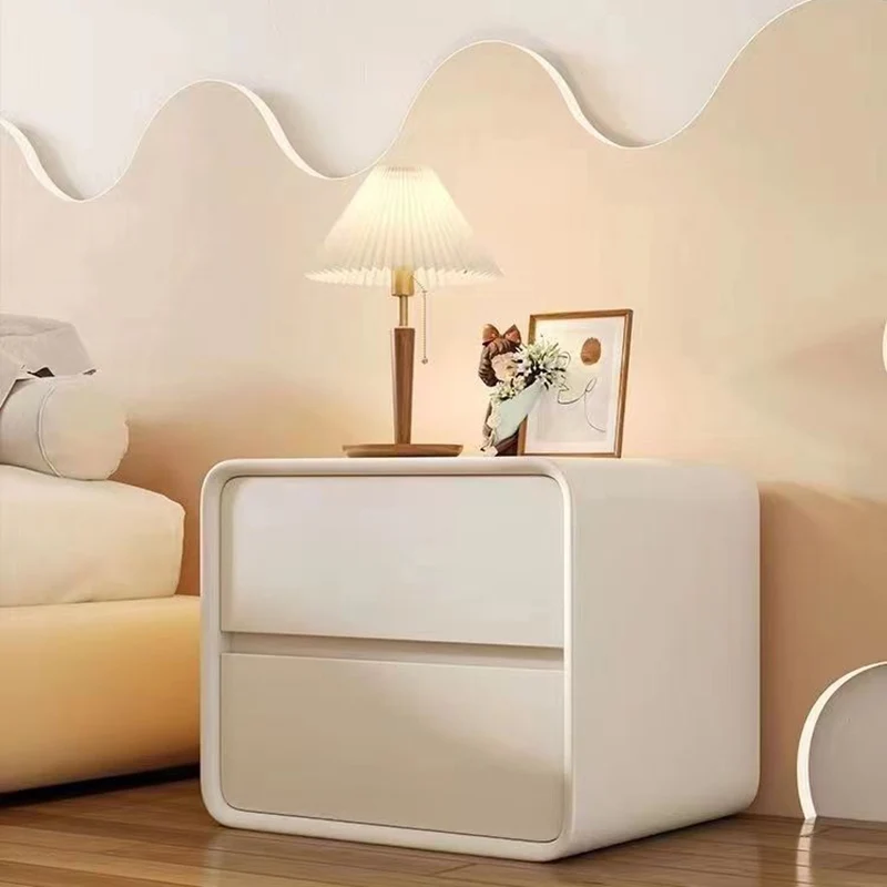 Modern Minimalist Square Rectangular Microfiber Leather Medium Density Fiberboard Nightstand 2-Drawer For Bedroom