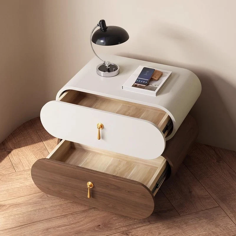 Modern Luxury Solid Wood Metal Oval Square Nightstand With 2 Drawers For Bedroom