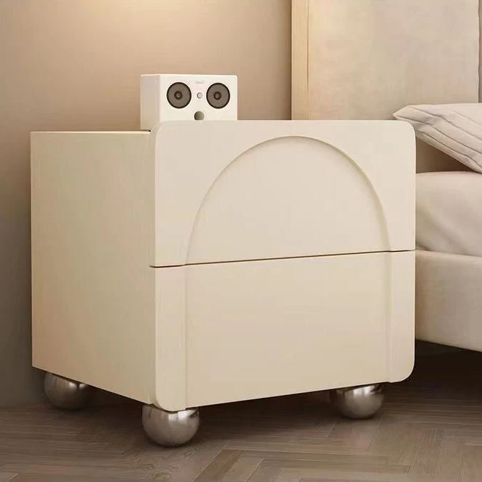 Traditional French MDF Carboe Steel Spherical Rectangular Nightstand With 2 Drawers For Bedroom