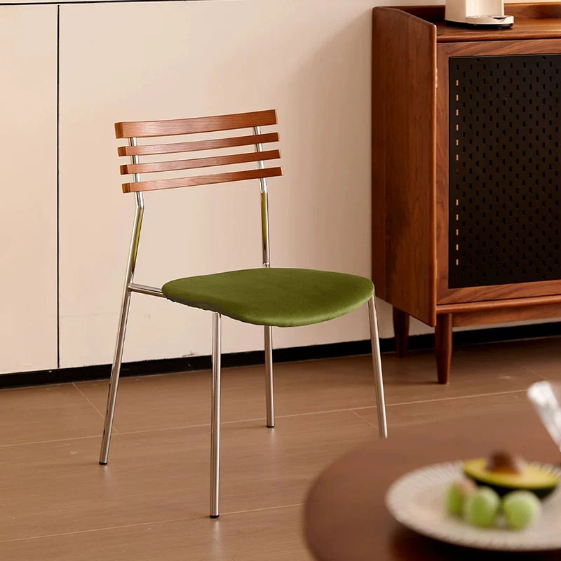 Modern Minimalist Rectangular Fabric Solid Wood Multi-Layer Plate Iron Dining Chair Backrest Armless For Dining Room
