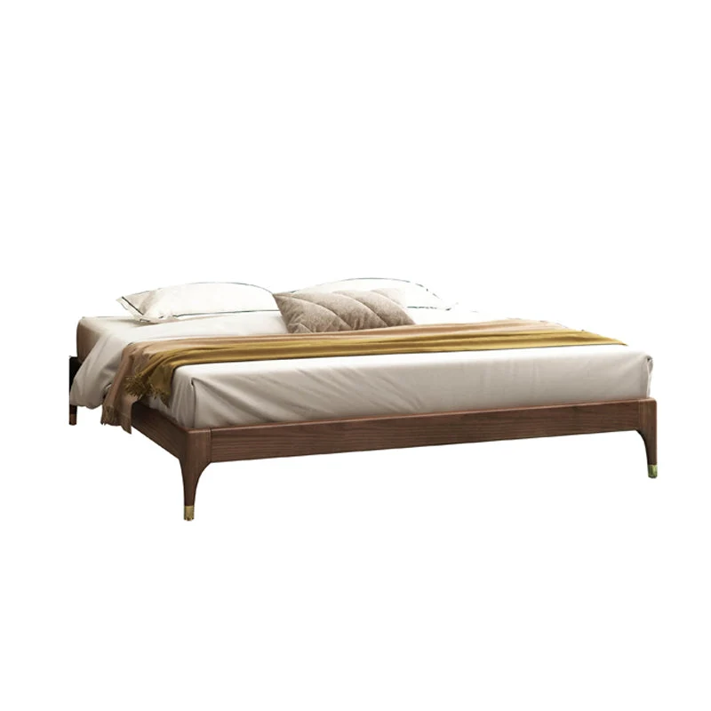 Ash and Pine Wood Bed without Headboard Platform Bed Frame in Brone