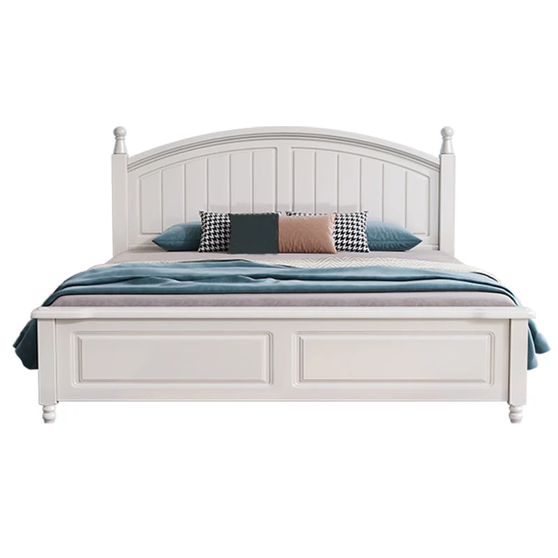 Contemporary White Wood Arched Standard Bed, Panel Headboard Bed