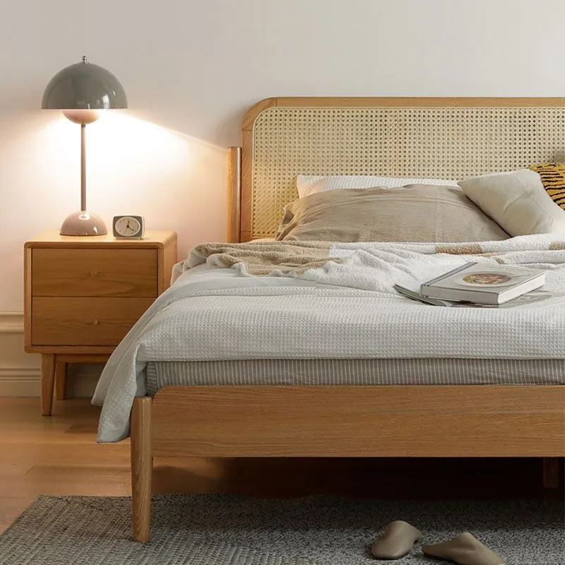 Contemporary Solid Wood Bedside Cabinet with 2 Drawers for Bedroom
