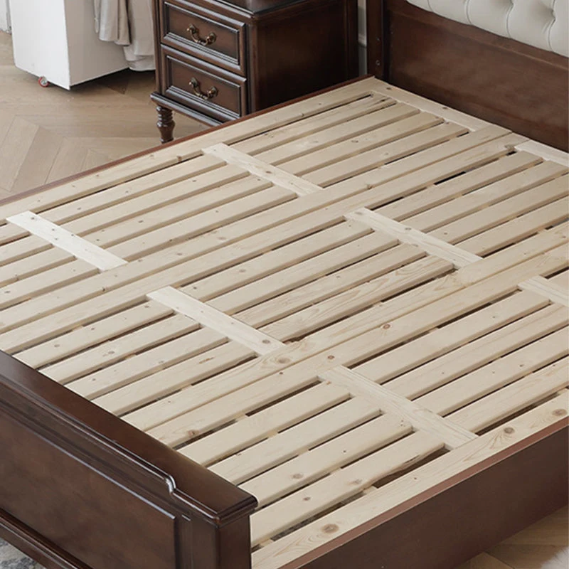 Tufted Upholstered Standard Bed Solid Wood King Bed in Brown of 72.8" H